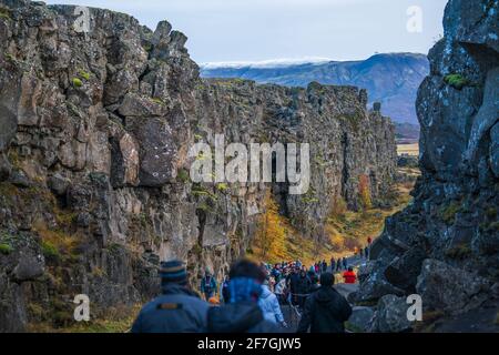 Plaques tectoniques pour l'Amérique du Nord et l'Eurasie - Islande - Thingvellir Parc national Banque D'Images