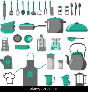 Ensemble avec ustensiles de cuisine. Outils pour la préparation des aliments Illustration de Vecteur