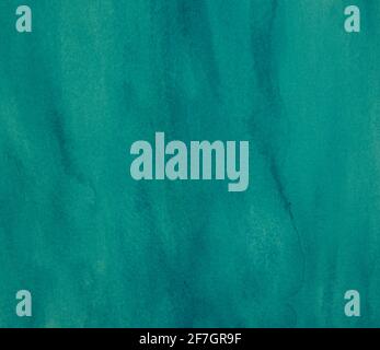 Fond de texture aquarelle. Trait de pinceau vert émeraude turquoise abstrait peint sur papier mat. Banque D'Images