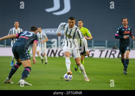 Naples, Piémont, Italie. 7 avril 2021. Lors du match de football italien Serie A FC Juventus contre SSC Napoli le 7 avril 2021 au stade Allianz de Turin.in photo: CRISTIANO RONALDO crédit: Fabio Sasso/ZUMA Wire/Alay Live News Banque D'Images