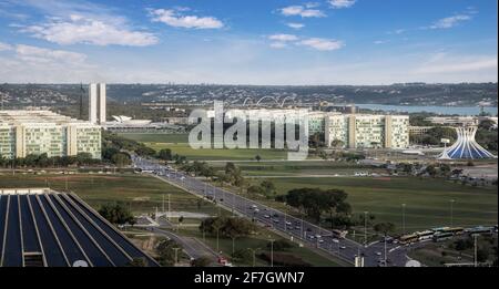 Brasilia, Brésil - 07 décembre 2020 : vue panoramique aérienne de Brasilia avec bâtiment du Congrès - Brasilia, Distrito Federal, Brésil Banque D'Images