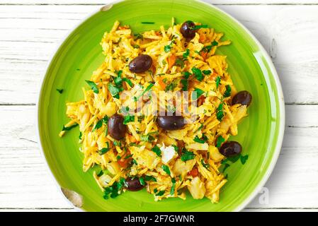 Style Bras de morue (Bacalhau a bras). Cuisine portugaise. Banque D'Images