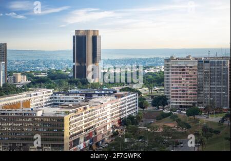 Vue aérienne du siège de Brasilia et de la Banque centrale du Brésil - Brasilia, District fédéral, Brésil Banque D'Images