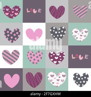 Motif patchwork avec coeurs multicolores. Illustration de Vecteur