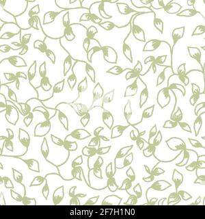 motif vectoriel sans couture avec feuilles et boucles. crayon à charbon de bois dessinant des silhouettes de feuilles Banque D'Images