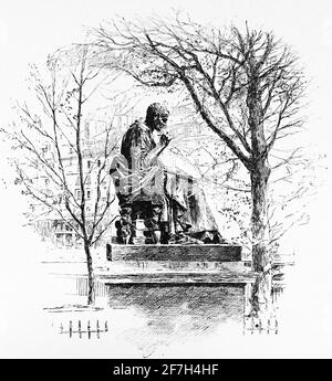 Statue de Genève né Jean-Jacques Rousseau sur l'île Rousseau Ile de Rousseau dans le lac Léman, Genève, Suisse, Euope Banque D'Images