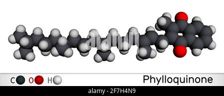 Phytoménadione, vitamine K1, molécule de phylloquinone. Il est essentiel de la vitamine soluble dans la graisse, est important dans le maintien de la coagulation normale du sang. Molecul Banque D'Images