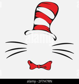 Dr Seuss chat dans le chapeau. Chapeau, moustaches Illustration de Vecteur