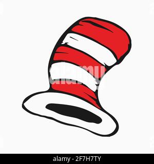 Dr Seuss chat dans le chapeau. Chapeau, moustaches Illustration de Vecteur