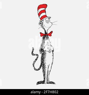 Dr Seuss chat dans le chapeau. Chapeau, moustaches Illustration de Vecteur