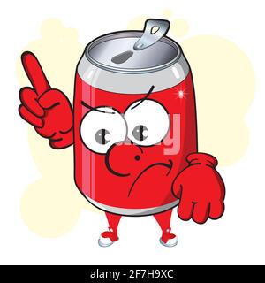 Mascotte de dessin animé en aluminium. Image de drôle de CAN rouge de boisson gazeuse. Boisson, soda, cola, bière. Illustration de Vecteur