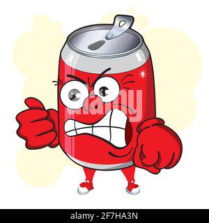 Mascotte de dessin animé en aluminium. Image de drôle de CAN rouge de boisson gazeuse. Boisson, soda, cola, bière. Illustration de Vecteur