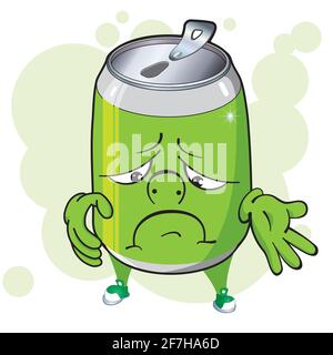 Mascotte de dessin animé en aluminium. Image d'une drôle de boisson gazeuse. Boisson, soda, cola, bière. Illustration de Vecteur