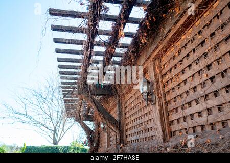 Sainte-Hélène, États-Unis. 06e février 2021. Photo d'une lanterne accrochée à un mur en treillis de la cave de vinification V. Sattui à Sainte-Hélène, Californie, le 6 février 2021. (Photo par Smith Collection/Gado/Sipa USA) crédit: SIPA USA/Alay Live News Banque D'Images