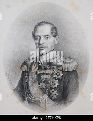 Le Comte général Adjutant Dmitry Erofeevich Osten-Saden. Gravure du XIXe siècle. Banque D'Images