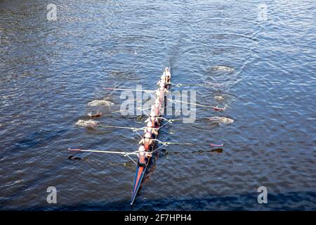 L'équipe d'aviron de Yarra River Melbourne pour hommes s'entraîne et aviron le long La rivière,Melbourne,Australie Banque D'Images