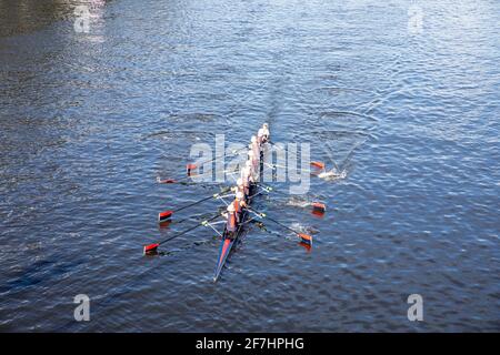 L'équipe d'aviron de Yarra River Melbourne pour hommes s'entraîne et aviron le long La rivière,Melbourne,Australie Banque D'Images