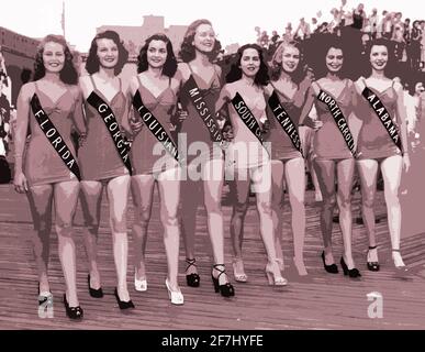 Photographie publicitaire de Miss American à la fin des années 1940, à Atlantic City, dans le New Jersey, modifiée numériquement et colorisée pour un effet artistique. Banque D'Images