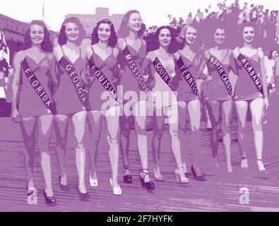 Photographie publicitaire de Miss American à la fin des années 1940, à Atlantic City, dans le New Jersey, modifiée numériquement et colorisée pour un effet artistique. Banque D'Images