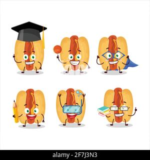 Élève d'école de hot dogs personnage de dessin animé avec diverses expressions. Illustration vectorielle Illustration de Vecteur