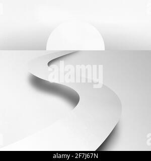 Illustration abstraite de la circulation ondulée route allant au coucher du soleil ou lever du soleil et projeter l'ombre sur une surface de différentes formes et forme blanc pap Banque D'Images