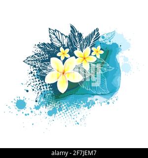 Frangipani . Plumeria. Fleurs tropicales. Imprimé t-shirt. Arrière-plan abstrait. Illustration vectorielle Illustration de Vecteur