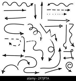 Ensemble de flèches courbes vectorielles dessinées à la main. Icônes de flèches avec différentes directions. Style Doodle. Illustration vectorielle isolée sur fond blanc Illustration de Vecteur