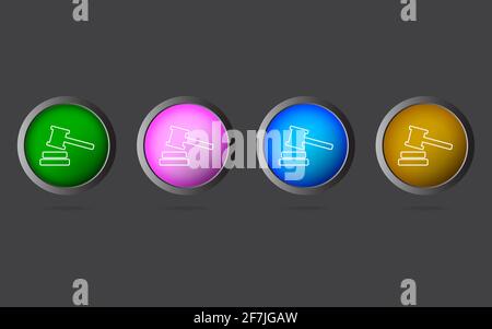 Icône Hammer Judge Line très utile et modifiable sur 4 boutons de couleur. Banque D'Images