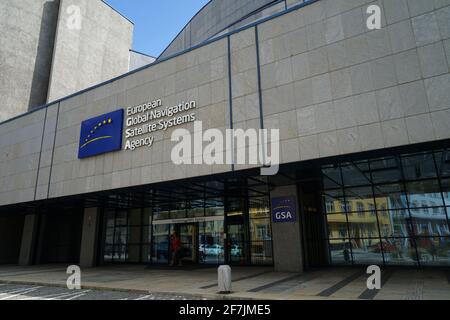 Prague, République tchèque - juillet 13 2019 : bâtiment du siège de l'Agence européenne des systèmes mondiaux de navigation par satellite (GNSS GSA), système de navigation Galileo Banque D'Images