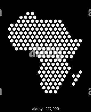 Carte de pixels hexagonaux noir et blanc de l'Afrique. Illustration vectorielle continent africain carte hexagonale mosaïque en pointillés. Frontière administrative, territoire compositio Illustration de Vecteur