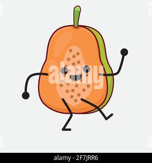 Illustration vectorielle du personnage de fruit de papaye avec un visage mignon, des mains simples et un dessin de ligne de jambe sur un arrière-plan isolé. Style plat de dessin animé. Illustration de Vecteur