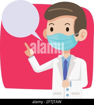 Médecin portant un masque chirurgical de protection contre le virus Covid-19. Le médecin conseille au public de porter un masque chirurgical pour se protéger contre le virus et b Illustration de Vecteur