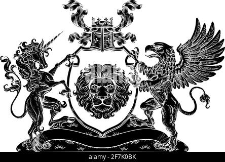 Armoiries Crest Griffin Unicorn Lion Shield Illustration de Vecteur