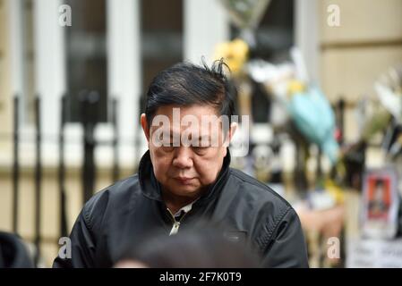 Charles St, Mayfair, Londres, Royaume-Uni. 8 avril 2021. Kyaw Zwar Minn l'ambassadeur du Myanmar a été enfermé de l'ambassade à Londres. Crédit : Matthew Chattle/Alay Live News Banque D'Images