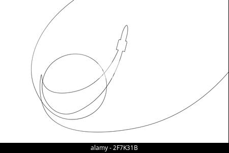 Silhouette d'une ligne de fusée continue. Dessin à la main esquisse vaisseau spatial concept créatif idée. Illustration vectorielle de la technologie de navette de lancement noir et blanc Illustration de Vecteur