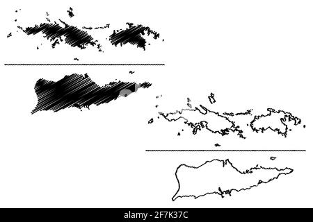 Îles Vierges des États-Unis d'Amérique (États-Unis d'Amérique, États-Unis, États-Unis) carte illustration vectorielle, croquis à griffonnage Îles Vierges des États-Unis Illustration de Vecteur