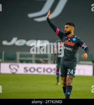 Naples, Piémont, Italie. 7 avril 2021. Lors du match de football de la série italienne FC Juventus contre SSC Napoli le 7 avril 2021 au stade Allianz de Turin.in photo: Lorenzo Insigne crédit: Fabio Sasso/ZUMA Wire/Alay Live News Banque D'Images