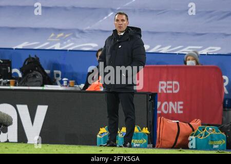 Brendan Rogers, directeur de Leicester City, regarde le jeu de le domaine technique Banque D'Images