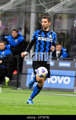 Milan, Italie. 07e avril 2021. Roberto Gagliardini (5) de l'Inter Milan vu dans la série UN match entre l'Inter Milan et Sassuolo à Giuseppe Meazza à Milan. (Crédit photo : Gonzales photo/Alamy Live News Banque D'Images