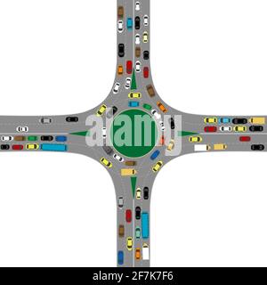 Rond-point de jonction avec de nombreuses voitures Illustration de Vecteur