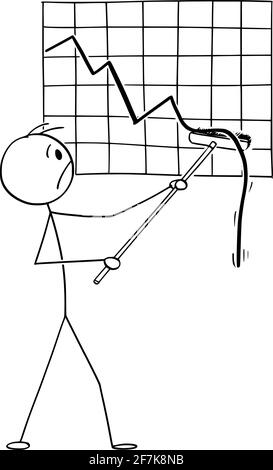 L'homme d'affaires ou le Trader est frustré par la chute du graphique financier, Vector Cartoon Stick Figure Illustration Illustration de Vecteur