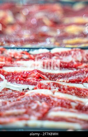 Le délicieux pot de bœuf cru à Chaozhou, province de Guangdong, en Chine. Banque D'Images