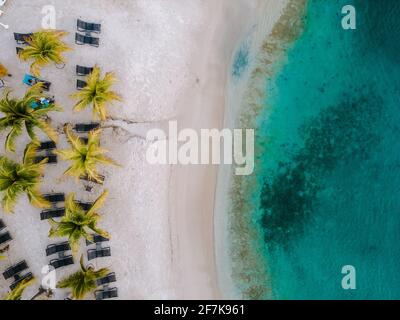 Resort tropical de luxe Curaçao avec plage privée et palmiers, vacances de luxe Curaçao Caraïbes Banque D'Images