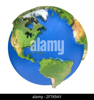 Carte du monde de la Terre. Amérique du Nord et du Sud sur une planète. illustration du concept 3d Banque D'Images