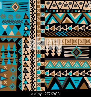 Texture ethnique africaine de la caniche dans les couleurs bleu et marron Illustration de Vecteur