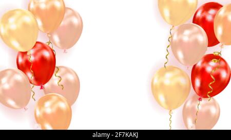 Ballons d'air volant sur fond blanc. Composition à partir de bulles d'air réalistes avec espace pour le texte. Design de vacances pour fête, anniversaire, anniversaire Illustration de Vecteur