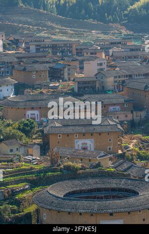 Tulou, une architecture chinoise traditionnelle dans la province de Fujian, en Chine. Banque D'Images