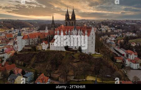 Albrechtsburg à Meissen et l'Elbe. Banque D'Images