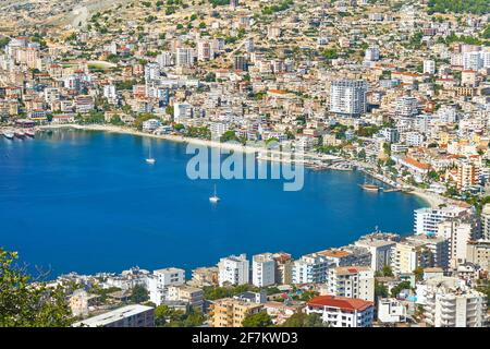 Albanie - vue aérienne de Saranda (Saint-nazaire) Banque D'Images