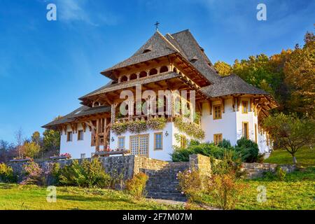 Église en bois, Monastère Barsana, Maramures, Roumanie, l'UNESCO Banque D'Images